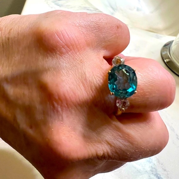 ☀️Vtg☀️14K w/Swiss Blue & White Topaz - Picture 2 of 10